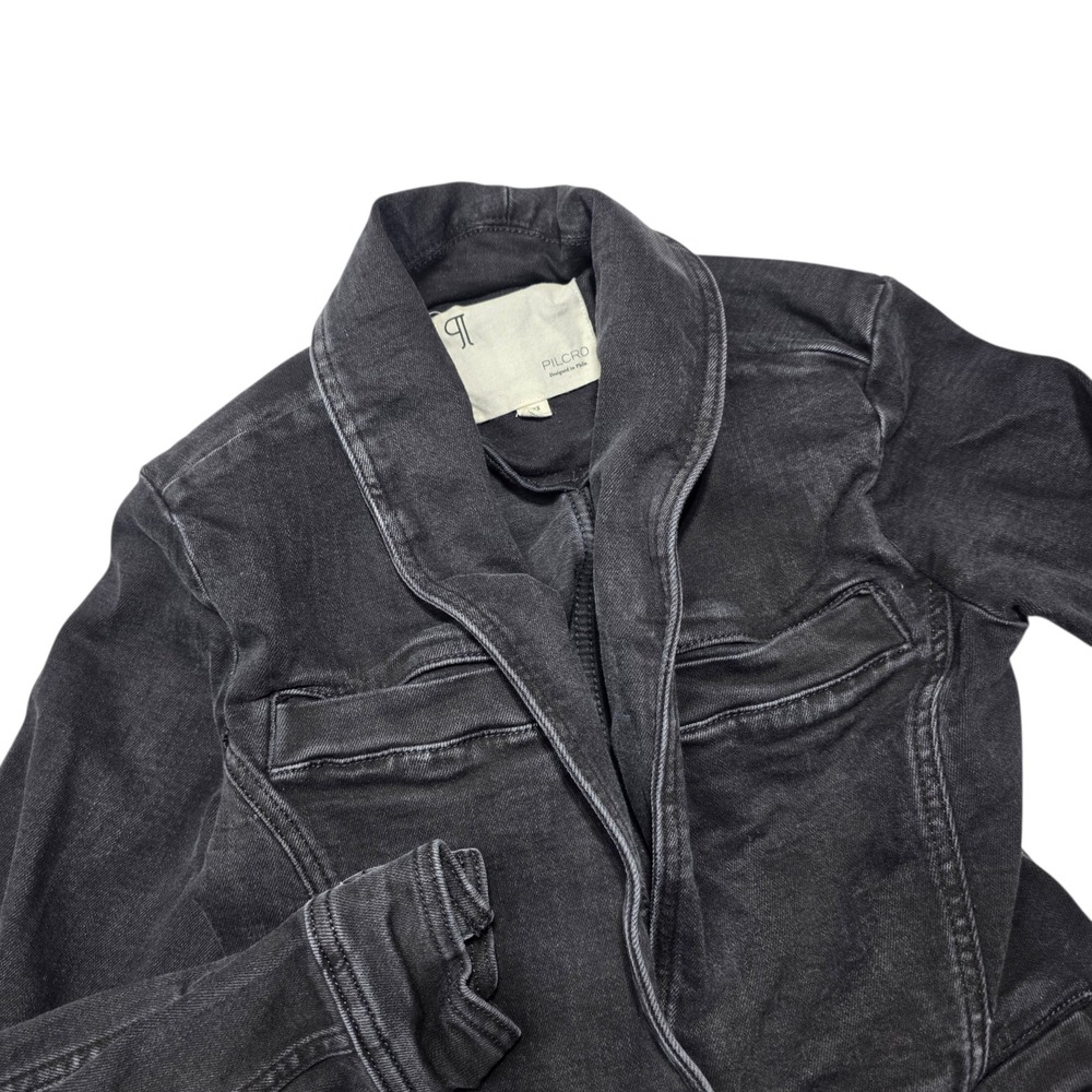 Pilcro Denim Blazer Jacket Women XXS Black Shawl Collar Cotton Stretch OB1777384